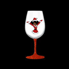 Load image into Gallery viewer, Sassy Mrs. Claus Hand Glittered Stem Wine Glass
